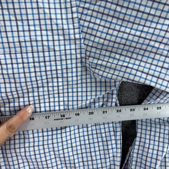 Geoffrey Beene Shirt Men 15 Blue Plaid Button Up Classic Fit Wrinkle Free - Picture 4 of 6